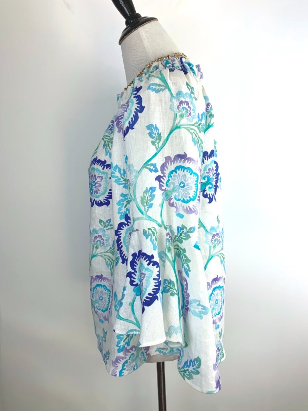 iLinen Lifestyle Floral Linen Ruffle Sleeve Peasant Blouse Sz S - Picture 12 of 16